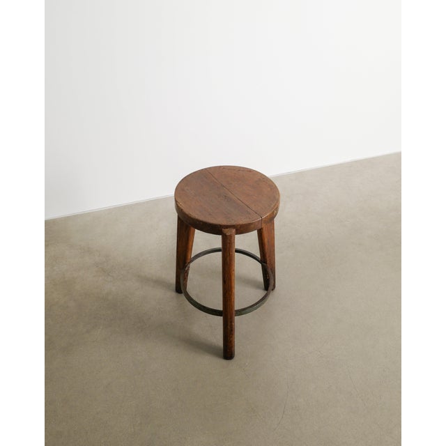 Mid-Century French Teak Wooden Bar Stool by Pierre Jeanneret, 1950s For Sale - Image 4 of 6