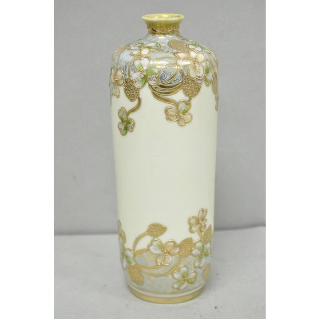 Antique Nippon Art Nouveau Hand Painted Gold Gilt Porcelain Small Cylinder Vase For Sale - Image 11 of 11