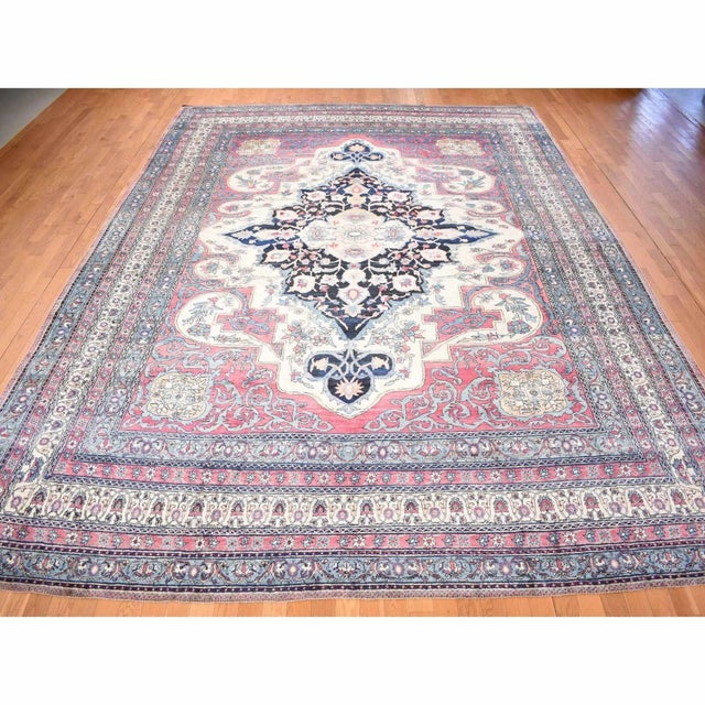 1900 - 1909 1900 11'1"x15'4" Red Antique Lavar Kerman Medallion Wool Hand Knotted Oriental Rug For Sale - Image 5 of 11