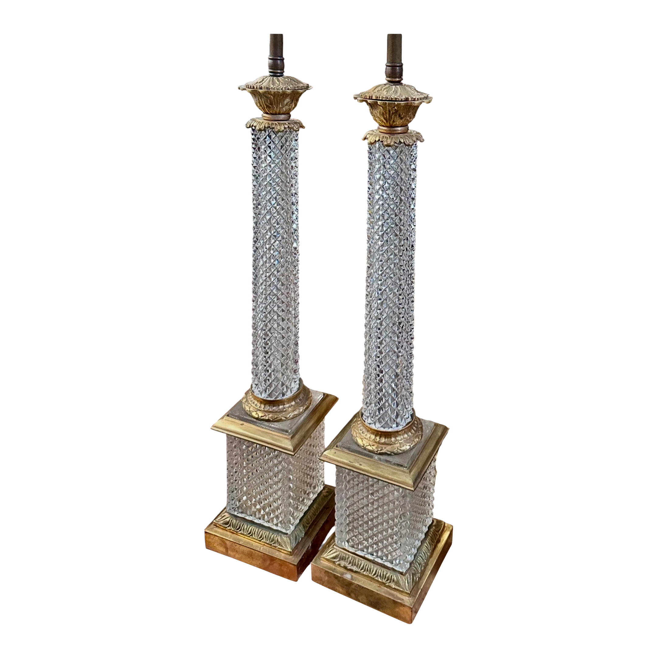 Pair of Antique Baccarat Style French Crystal & Bronze Table  display picture 1