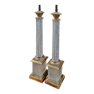 Pair of Antique Baccarat Style French Crystal & Bronze Table Lamps