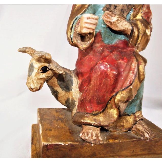 Religious Antique Wood Carved Santos of St. Luke With Steer For Sale - Image 3 of 7