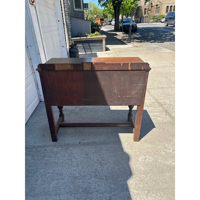 Vintage Jacobean Revival Cabinet | Antique Tudor Style Walnut Server Console | Dark Academia Sideboard For Sale - Image 11 of 11