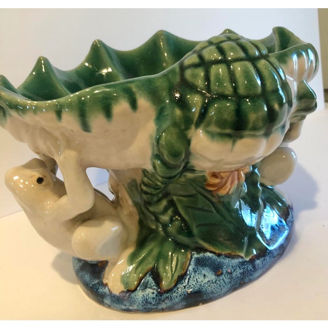 Vintage Mid 20th Century Majolica Frog Pedestal Bowl For Sale In New York - Image 6 of 12