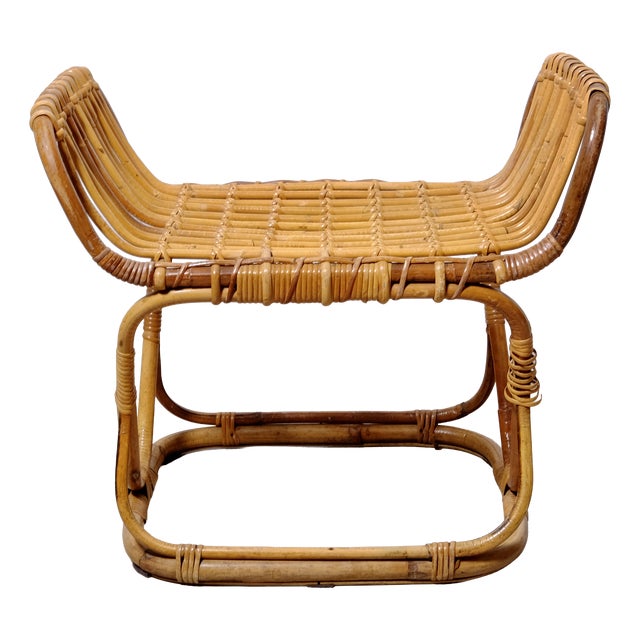 Vintage Italian Bamboo and Wicker Ottoman, 1950s For Sale