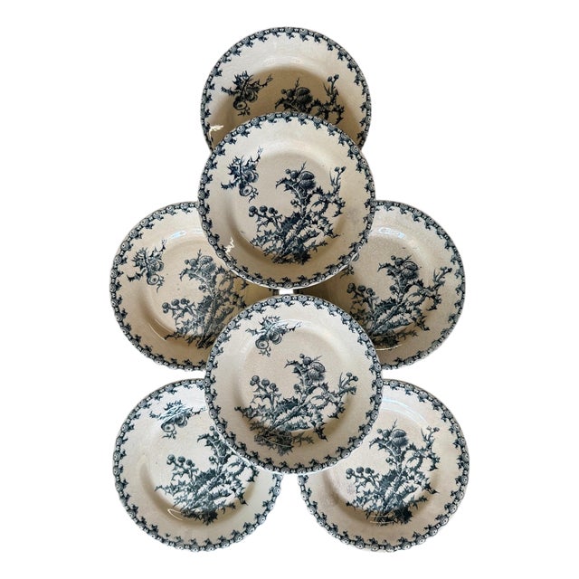 French Transferware Plates, S/7 For Sale