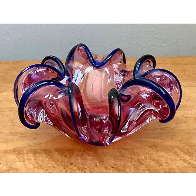 Murano Pink and Blue Glass Bowl For Sale - Image 9 of 18