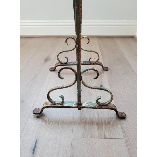 Early 20th Century French Art Nouveau Period Antique Weathered Chippy Paint Wrought Iron Standing Tiered Candle Holder Floor Display Plant Stand Sculpture For Sale - Image 5 of 11