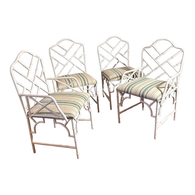 1970s Set of 4 Faux Bamboo Chippendale Arm Chairs For Sale