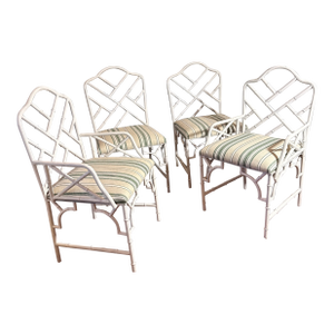 1970s Set of 4 Faux Bamboo Chippendale Arm Chairs