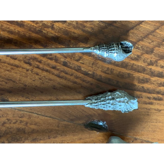 Vintage Metzke Pewter Shell Cocktail Picks / Charcuterie Set of 6. Barware for Palm Beach Regency, Hollywood Regency, Coastal & British Colonial Decor For Sale - Image 9 of 12