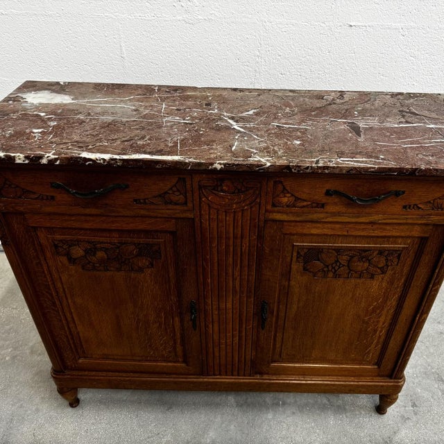 Art Deco Buffet in Oak and Royal Red Marble, 1920s For Sale - Image 12 of 14