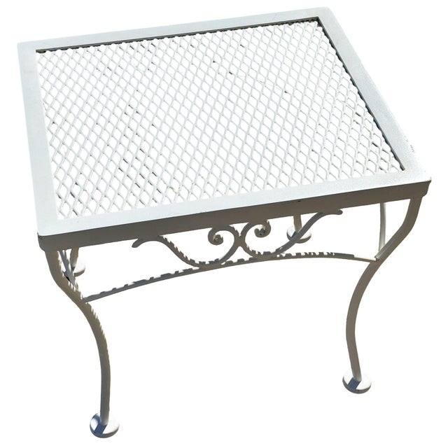 1950s Refinished Mid-Century Wrought Iron Outdoor Patio Scrolling Side Table, Woodard, Attributed For Sale - Image 4 of 6