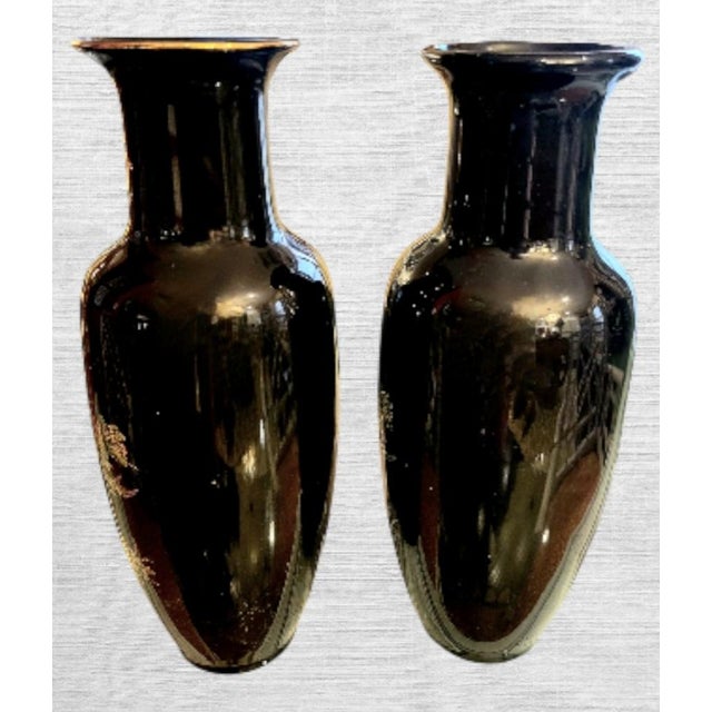 Chelsea House Inc Vintage Black Pink Chinoiserie Floral Peacock Vases= a Pair For Sale - Image 4 of 7