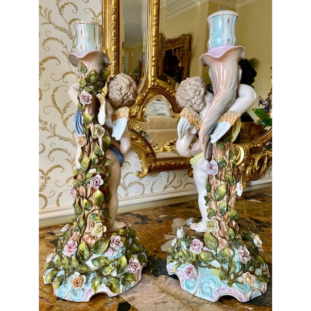 Venus & Cupid Porcelain Candlesticks from Sitzendorf, 19th Century, Set of 2 For Sale - Image 13 of 18