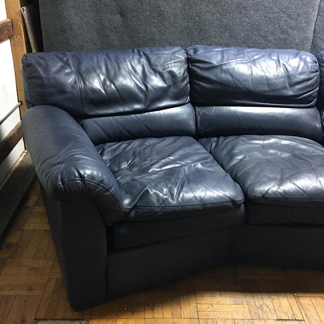 Navy Blue Leather Sectional & Ottoman Chairish