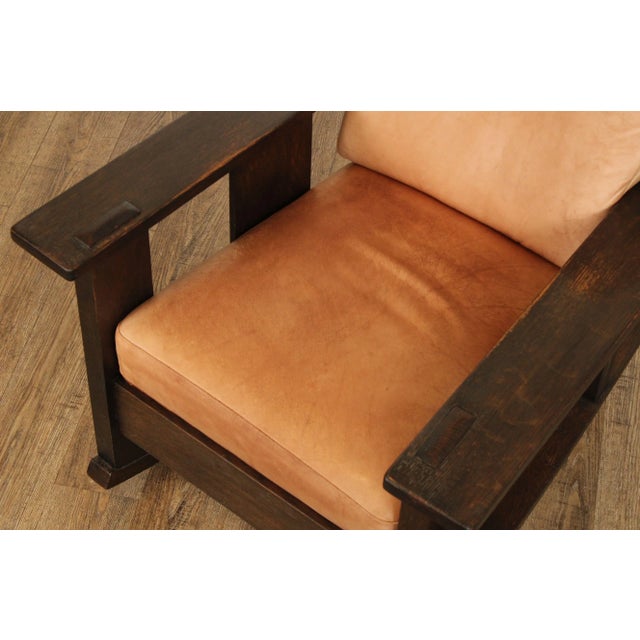Brown Oak Craft Antique Mission Oak and Leather Rocking Chair For Sale - Image 8 of 12