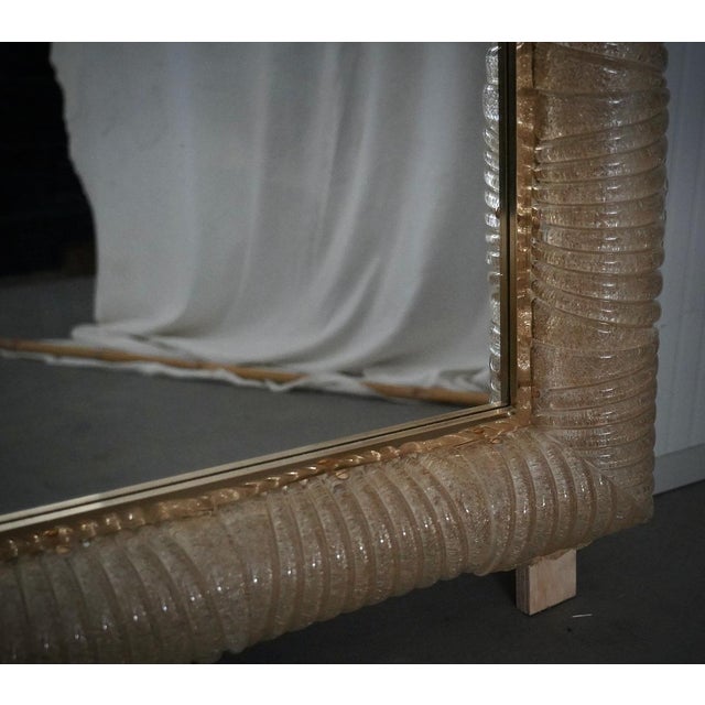 Illuminated Golden Murano Glass and Brass Wall Mirror, 2000 For Sale - Image 9 of 13
