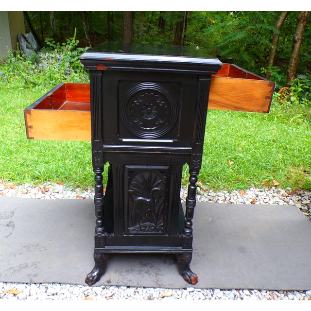 Wood Antique Carved Black Ebonized Aesthetic Movement Victorian Entry Table For Sale - Image 7 of 18