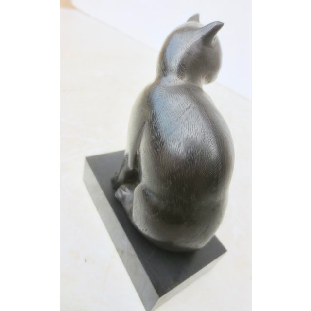 Wood Carved Ebony and Opal Cat Sculpture Mid- 20th For Sale - Image 7 of 11