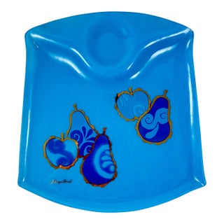 Mid-Century Briard Peacock Blue Pageant Glass Serving Tray, 1964 For Sale