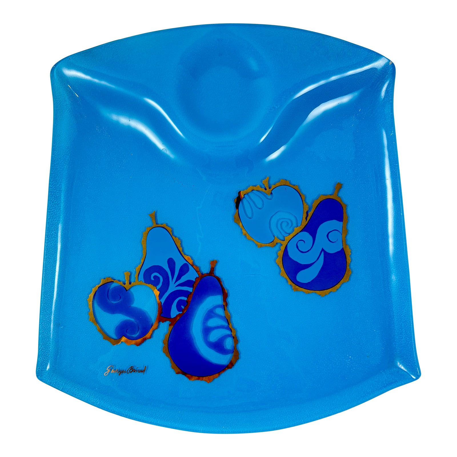 Mid-Century Briard Peacock Blue Pageant Glass Tray, 1964 | Chairish