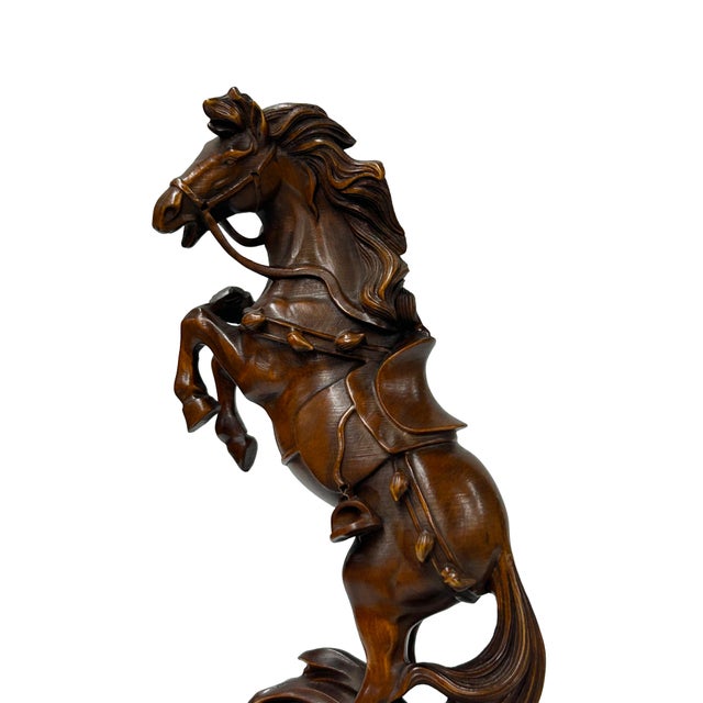 Brown 7" Small Brown UpRearing Spirited Details Motifs Wood Horse Figure For Sale - Image 8 of 9