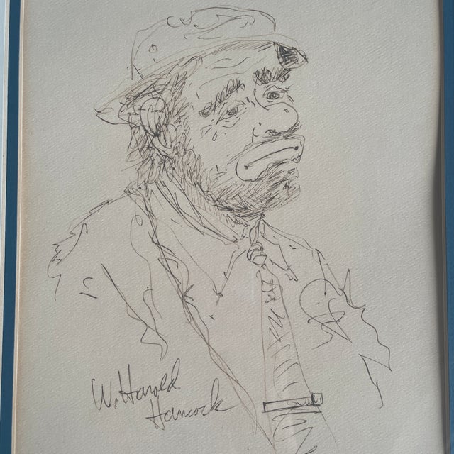 Folk Art 1950s W. Harold Hancock Sketch Portrait Hobo Clown For Sale - Image 3 of 4