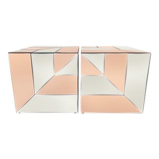 1980s Pair of French Modern Mirrored Cube Tables For Sale