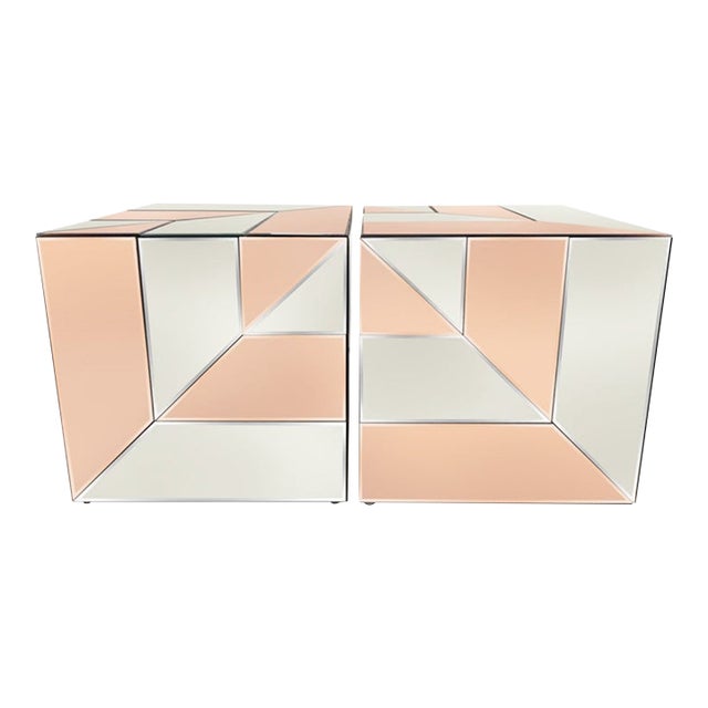 1980s Pair of French Modern Mirrored Cube Tables For Sale