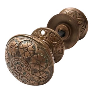 19th Century Antique American Bronze Door Knobs With Rosettes - A Pair For Sale