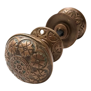 19th Century Antique American Bronze Door Knobs With Rosettes - A Pair
