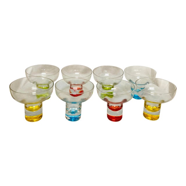 Vintage Mid-Century Multi Color Cocktail Glasses- Set of 8 For Sale