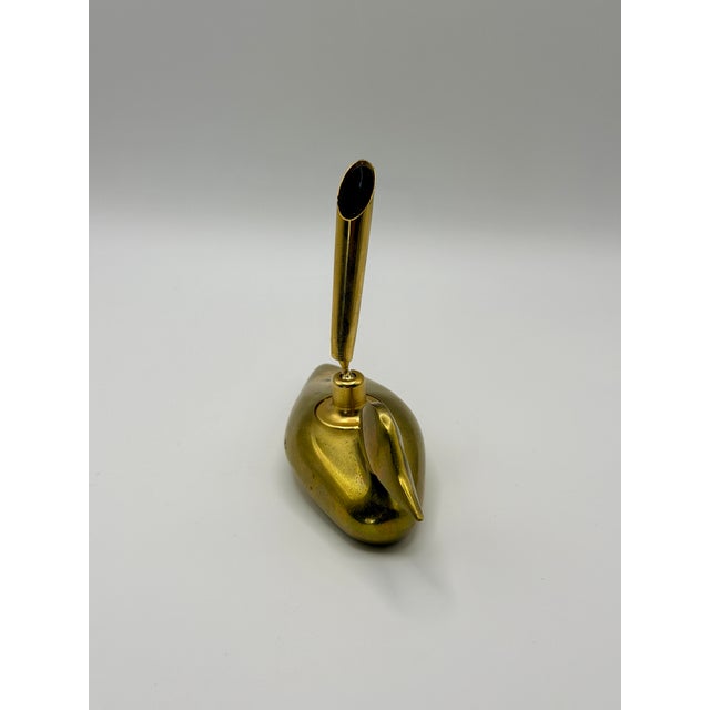 1990s Vintage Solid Brass Duck Pen Holder & Paperweight Desk Accessory For Sale - Image 5 of 5