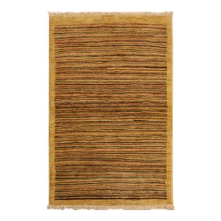 1990s Boho Chic Gabbeh Tan/Red Hand-Knotted Wool Rug -3'0 X 4'9 For Sale