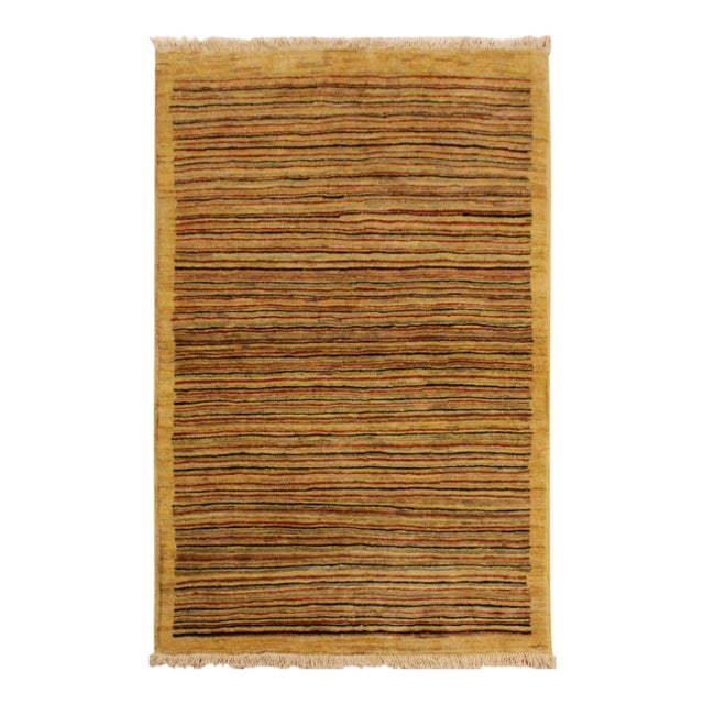 1990s Boho Chic Gabbeh Tan/Red Hand-Knotted Wool Rug -3'0 X 4'9 For Sale