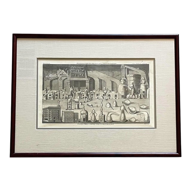 Nathaniel Parr Engraving 1751 for J. HInton's New Dictionary of Arts & Sciences. Chemical Laboratory For Sale