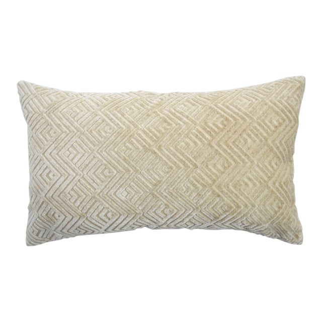 2020s Modern FirmaMenta Italian Geometric Cream Linen Velvet Lumbar Pillow For Sale - Image 5 of 5