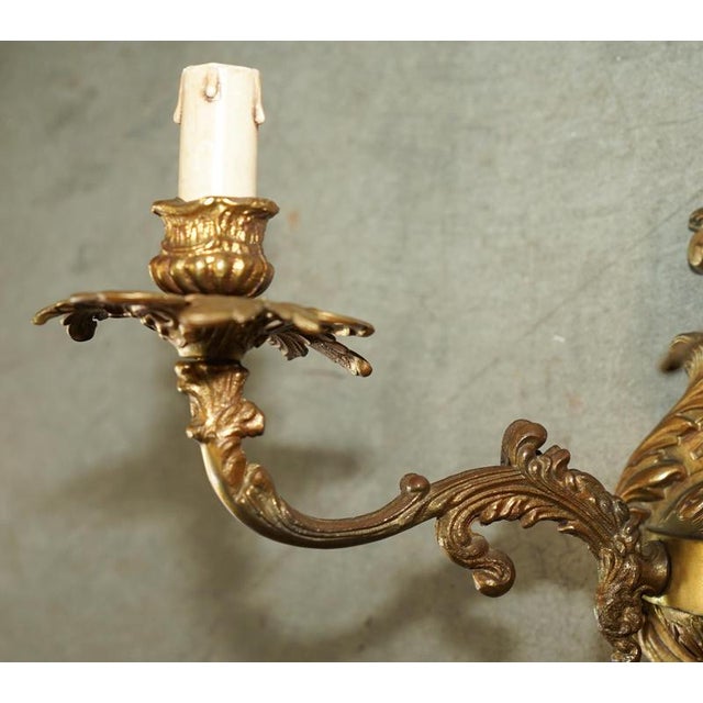 Ornate Antique French 1920s Bronzed Candle Sconce Wall Lights, Set of 2 For Sale - Image 6 of 18