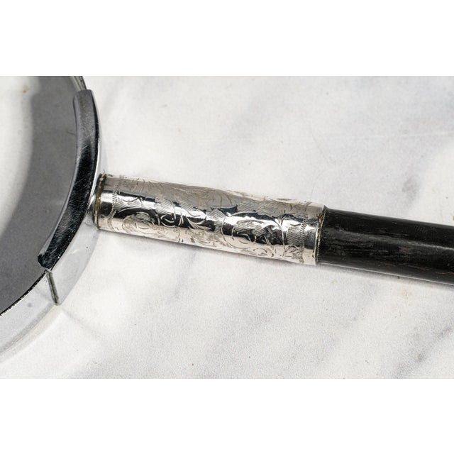 Luxury Antique Sterling Silver & Ebonized Wood Magnifying Glass Hand Engraved Library Desk Accessory For Sale - Image 11 of 13
