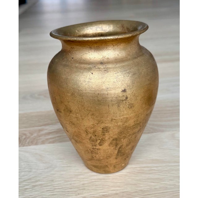 Set of 2, Vintage Neoclassical Gold Leaf Terracotta Vases – Made in Italy For Sale - Image 4 of 8