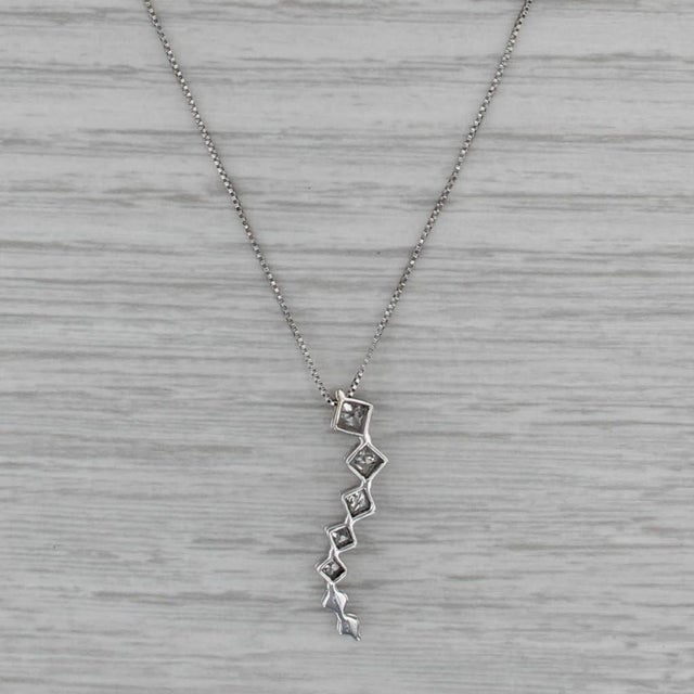 2010s 0.60ctw Graduated Diamond Journey Pendant Necklace 14k White Gold 21" Box Chain For Sale - Image 5 of 6
