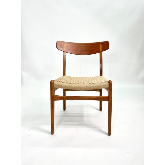 Hans Wegner Teak Ch23 Chairs in Danish Cord by Carl Hansen Set of 6