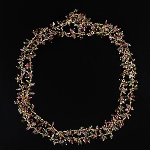 Ajd 40 Inch Multi Color Tourmaline Dangles on Versatile Goldy Chain Great Gift For Sale - Image 4 of 5