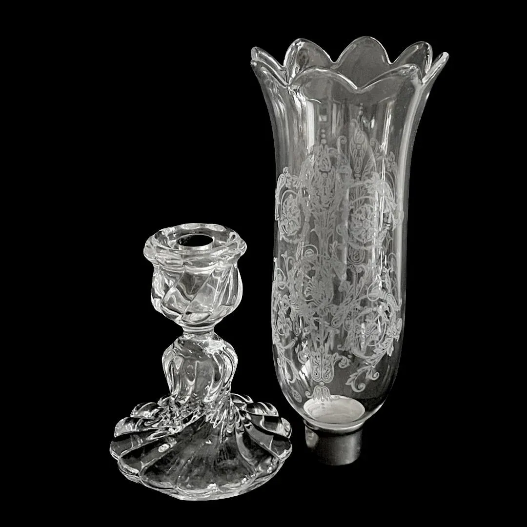 Baccarat Crystal Etched Hurricane Shade Candlestick with Shade - 2
