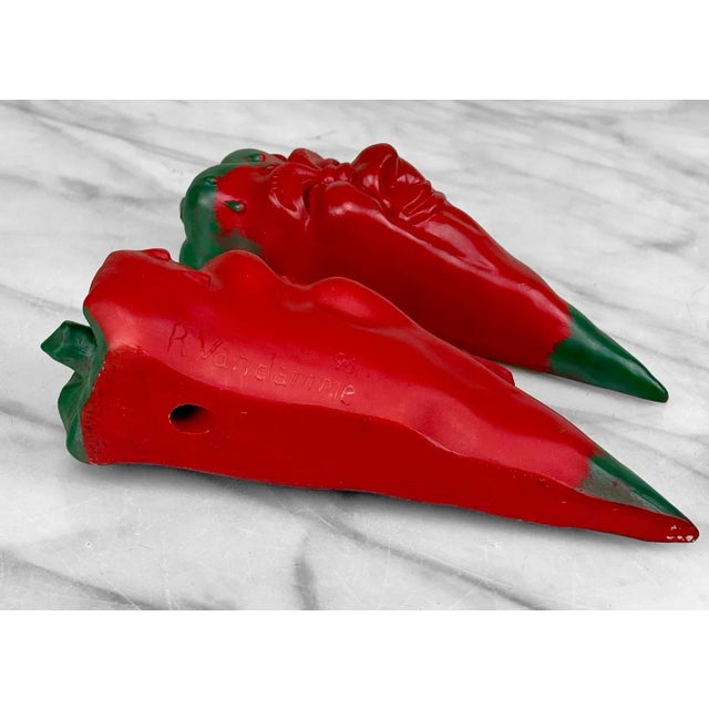 Vintage Oddity Red Chili Pepper Face Chalkware Wall Hanging Sculptures - a Pair For Sale - Image 11 of 11