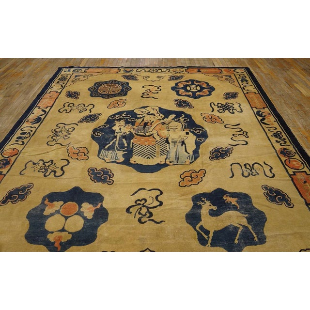 1890s Ivory Antique Scenic Animal Cloud Pictorial Chinese Scholars Peking Rug For Sale In New York - Image 6 of 12