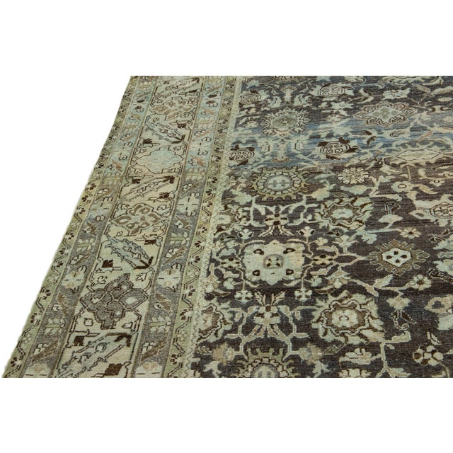 Textile Brown Antique Persian Malayer Handmade Allover Designed Wool Rug For Sale - Image 7 of 10