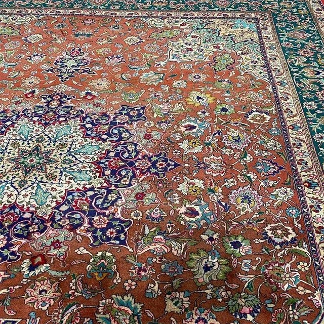 1960s Old Persian Tabriz Area Rug 10’0″ X 12’7″ For Sale - Image 4 of 10