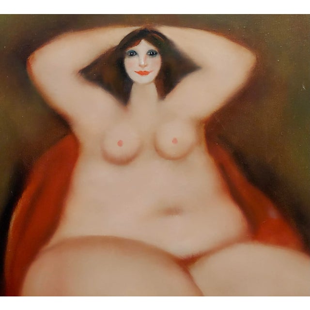 Harry Guttman -Nude Female on a Red Velvet -Oil Painting For Sale - Image 4 of 10